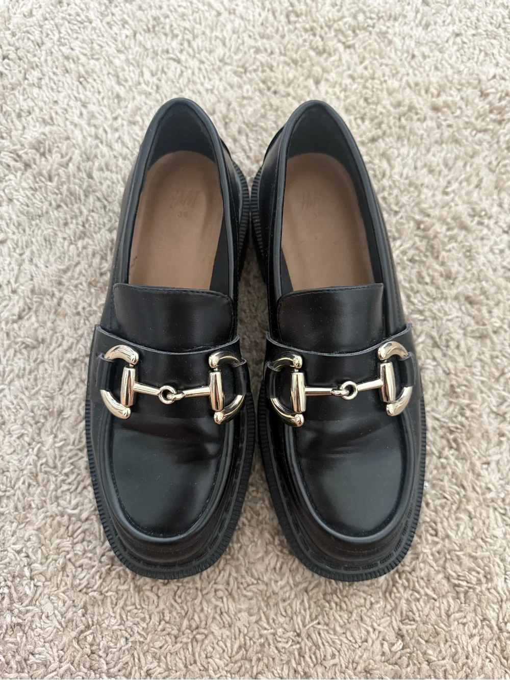 NWOT H&M Black Chunky Loafer with Gold Bit Hardware - Women Size 5.5